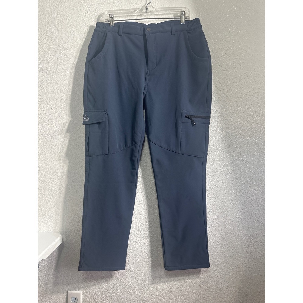 Outdoor Sports Mens XL Fleece Lined Cargo Pants Blue Softshell Hiking Trousers